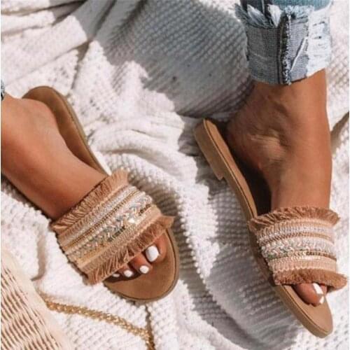 Woman slippers Womens Open Toe National Wind Embroider Sandals Bohemian Style Sandals Large Size Contrast zipper Sandals