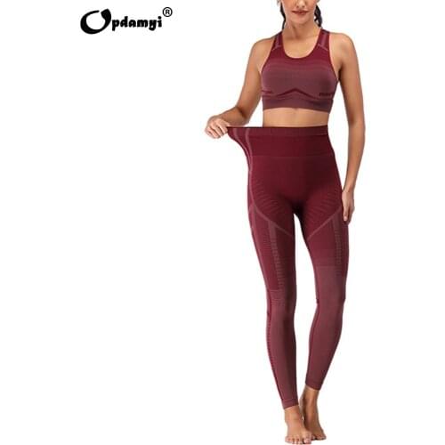 New Women Yoga Set Gym Clothes Color Gradient Back Crossover Sports Bra High Waist Legging Gradient Workout Fitness Pants Suit