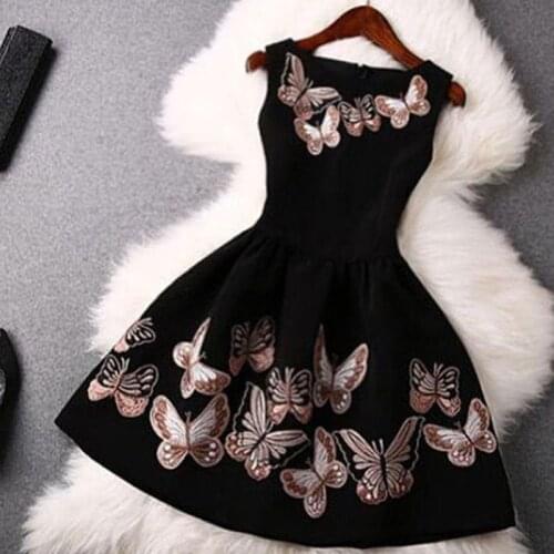 2021 Summer Women Dress Fashion Butterfly Print Party Dress O-Neck Slim Big Swing Sleeveless Back Zipper Party Dress vestido