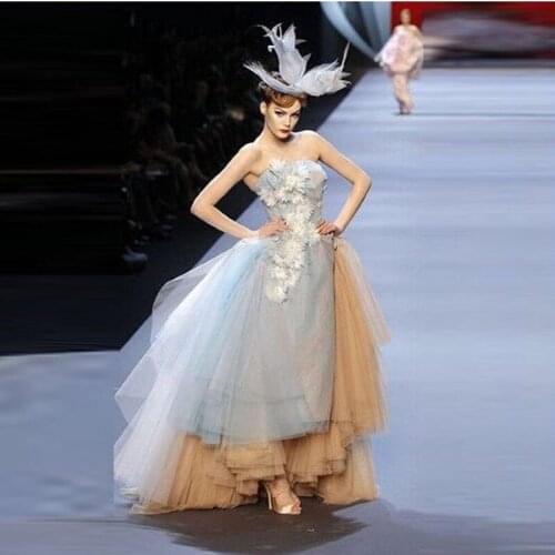 Fashion Evening Dress Ice Blue Off Shoulder Vestidos De Festa Brand Design Unique Prom Dress Chic Champagne Train Robe De Soiree
