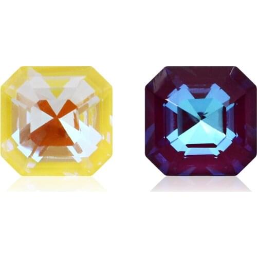 10mm Glitter Square Octagon Crystal Rhinestones Colored Bottom Mocha Fluorescent Clothes Jewelry Decorartion DIY Pointback Stone