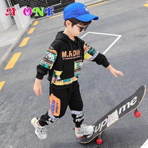 Spring Autumn boys clothes kids outfits baby clothing Hooded sweater + pants 2 pcs set fashion cartoon set 2T to 10 Yrs