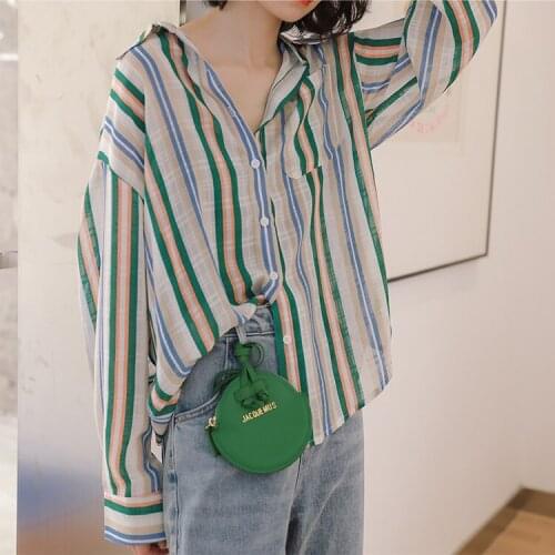 2021 summer season chiffon sunscreen shirt female design sense blouse new loose stripe blouse