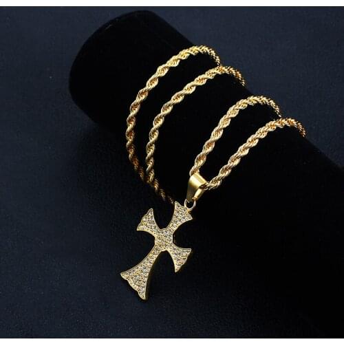 3mm width Stainless Steel gold Fashion crystal Necklace Christ decoration gift Jewelry Cross Pendant mens and womens Necklaces