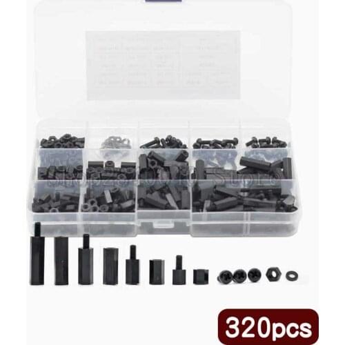 320Pcs/set M3 Black/White Hex Nylon Standoff M-F/F-F Spacer Screw Flat Head Plastic Spacing Screws Nuts & Washers Assortment Kit