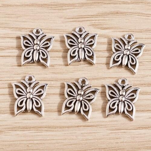 50pcs 12*15mm Small Alloy Butterfly Charms for Jewelry Making Antique Silver Color Charms Earrings Pendants Necklaces DIY Craft
