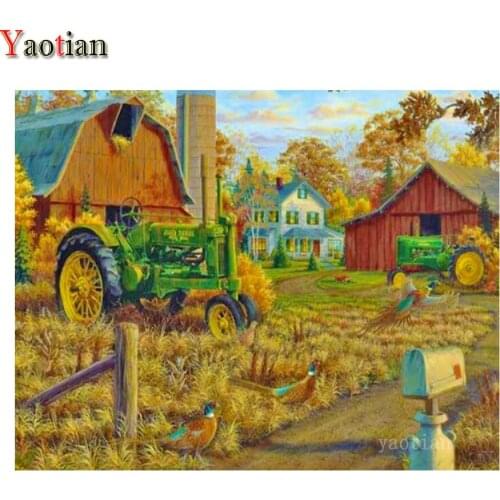 Handmade 5D Diamond Painting Farm Tractor House Vintage Art Decorative Diamond Embroidery Mosaic Needlework Cross Stitch Kit