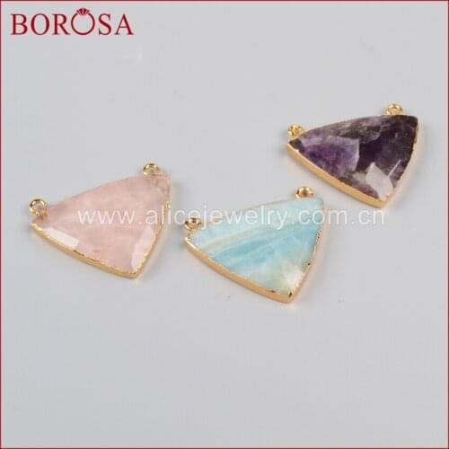 BOROSA 10PCS Druzy Jewelry Triangle Multi-Kind Faceted Stones Gold Bezel Connector for Necklace DIY Jewelry Finding G0944