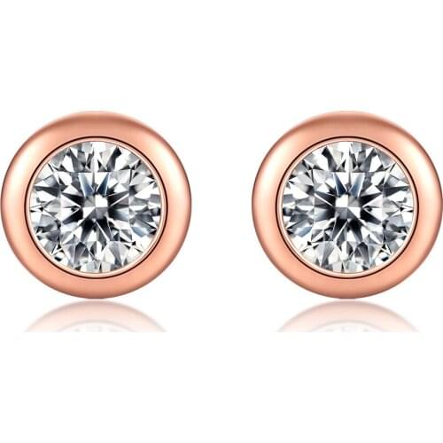 Rose Gold Round Excellent Cut Total 1 Carat Diamond Test Passed D Color Moissanite Stud Earrings Silver 925 Wedding Jewelry