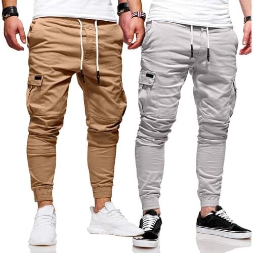 Men Safari Cargo Pants Joggers Sweatpants Casual Male Sportswear Solid Multi-pocket Cargo Trousers Hip Hop Harem Pants Slim Fit