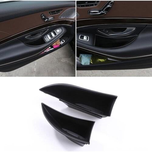 Black Front Door Storage Box Tray With Cushion Trim for Mercedes Benz W222 S-Class 300 320 350 400 2014-2019 Models Accessories