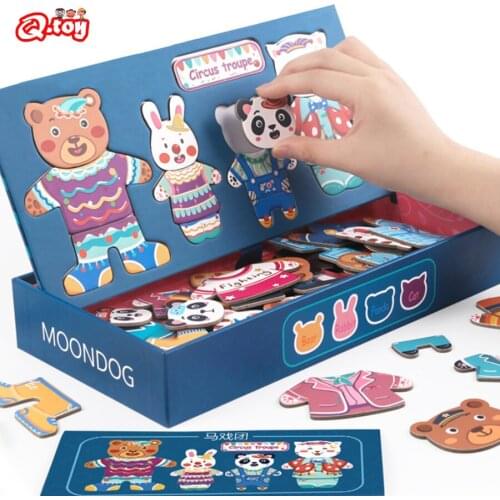 Cartoon Wooden Toy Animal Changing Clothes Puzzles Educational Dress Changing Puzzle Toys Drawing Board For Children Kids