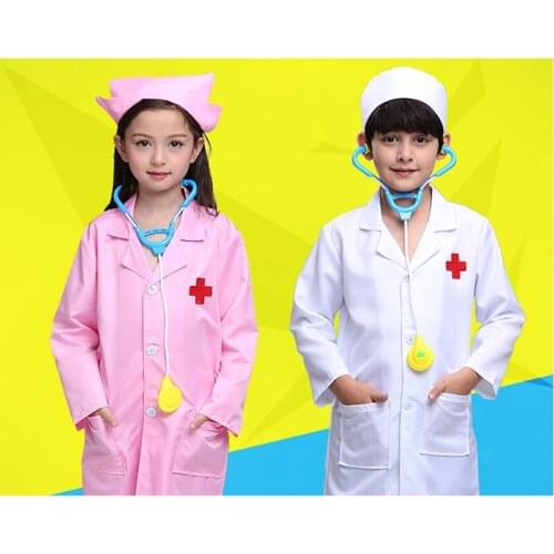 Kids Doctor Cosplay Costumes Baby Girls Nurse Uniforms Role Play Halloween Party Wear Fancy Girls Cosplay Doctor Jacket