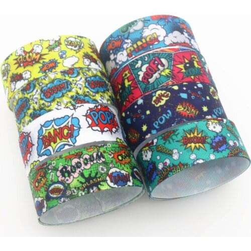 DHK 50yards Bang Boom Wow Ping Printed Grosgrain Ribbon Accessory Hairbow Headwear Decoration DIY Wholesale OEM S1431