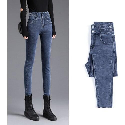 High Waist Jeans For Women Plus Size Slim Denim Trousers Spring Sweatpants Moom Mujer pantalon Solid Pencil Pants Korean P9623