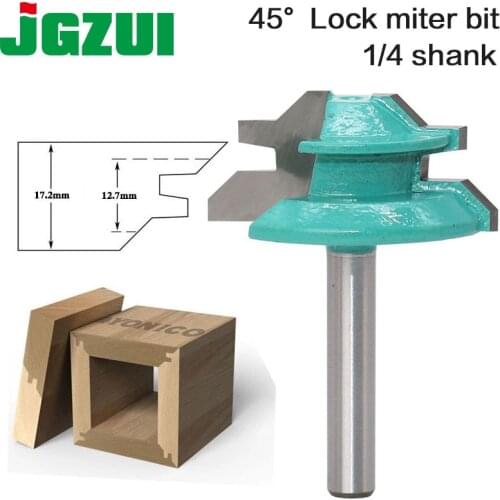 1pc Large Lock Miter Router Bit - 45 Degree - 1-3/8" Stock - 1/4" Shank Tenon Cutter for Woodworking Tools