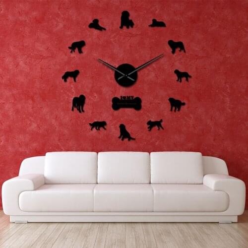 Saint Bernard Dog DIY Giant Wall Clock Alpine Mastiff Frameless Mirror Surface Stickers Large Watch Bernhardiner Pet Home Decor