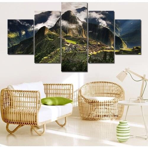 Canvas HD Print Painting Living Room Decoration 5 Pieces Machu Picchu Peru Mountain Cloud Mountain Landscape Poster framework
