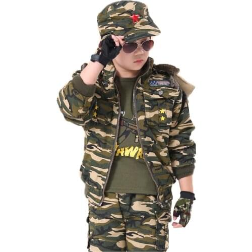 Winter Thicken Scouting Uniforms Protecting Camouflage for Outdoor Training Boys Sport Suits Coat+Pants+Hat+Gloves 4pcs Set