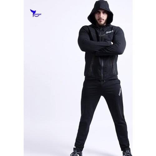Breathable Mens Hoodies Running Set 2019 Autumn Mens Tracksuit Sportswear Clothing 2 Pieces Hooded Jacket+Pants Male Sport Suit