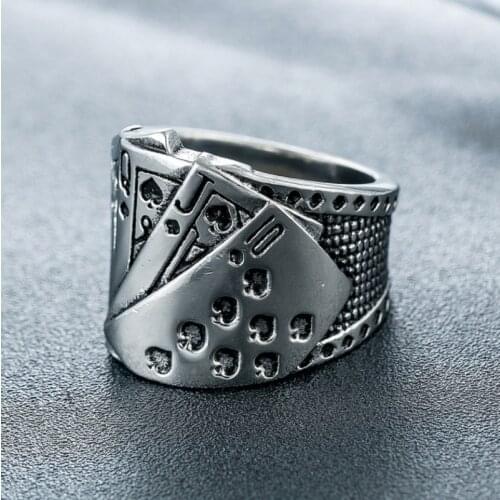 Creative Design Hip Hop Style Poker Royal Flush High Quality Metal Ring Fashionable Mens Punk Rock Party Ring