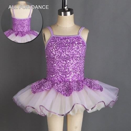 Camisole Ballet Tutu Dress Purple Sequin Bodice with White/Ivory Platter Tutu Kids Ballet Dance Tutus Performance Costume