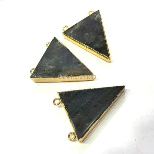 M603184433 Labradorite Stone Connector Gold Color Electroplated Triangle Pendants