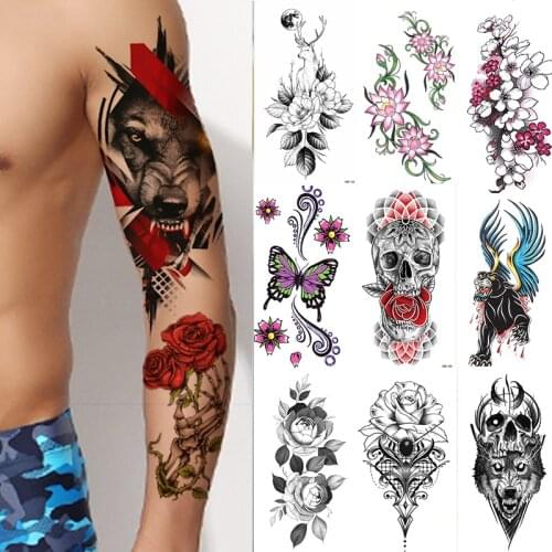 Small Wolf Tattoos Temporary Art Tattoo Waterproof Snake Neck Tato Dragon Fake Tattoo for Men Body Jewelry Sticker Painting