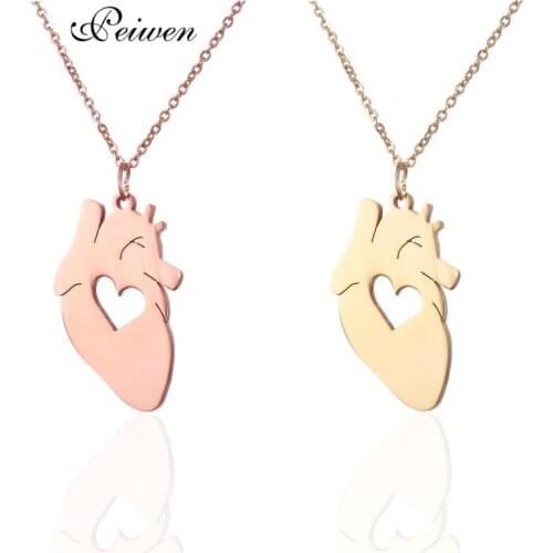 Fashion Heart Pendant Necklace Stainless Steel Gold Silver Color Nurse Doctor Anatomy Physica Medical Collar Charm Chain Jewelry