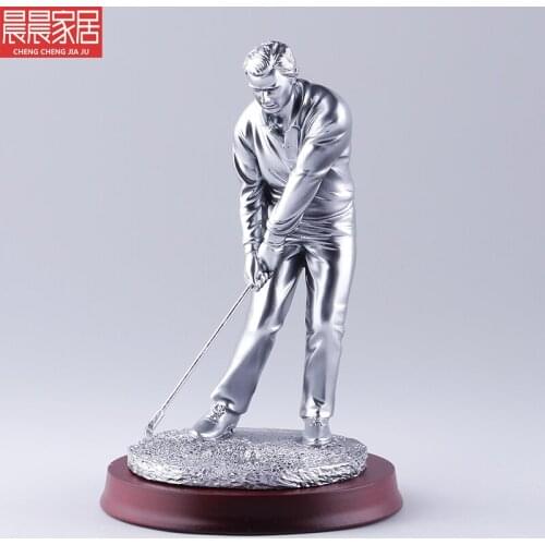 Men silver gray Golf Sculpture Figure European room TV cabinet wine cabinet decoration Office bookshelf home living wooden