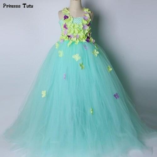 Mint Green Girls Tutu Dress Children Wedding Flower Girl Dress Kids Birthday Party Dress Girls Ball Gown Princess Fairy Costume