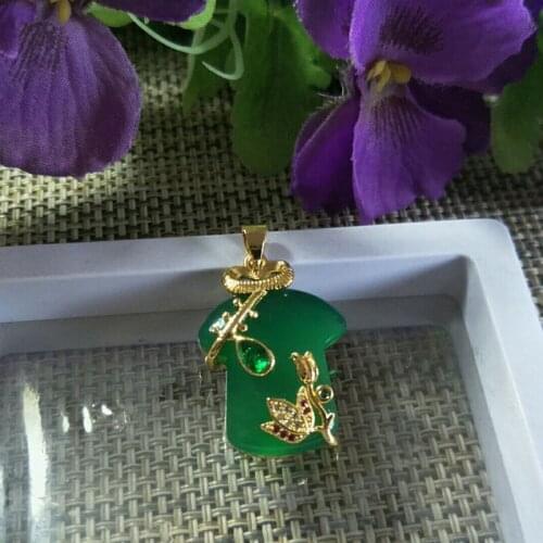 Natural Green Agate Chalcedony inlay Jade Pendant Jewelry Lucky Auspicious Safety Amulet Fine Jewelry Jade Pendant