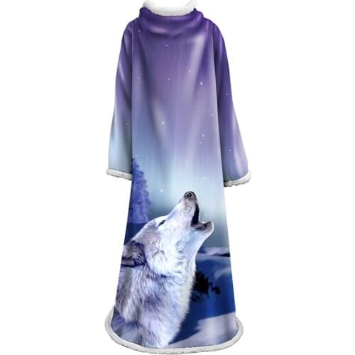 2019 Autumn New Warm Sleeve Blanket Adults Kids Wolf Animal Sherpa Fleece Wearable Throw Blanket Winter Lazy Blankets
