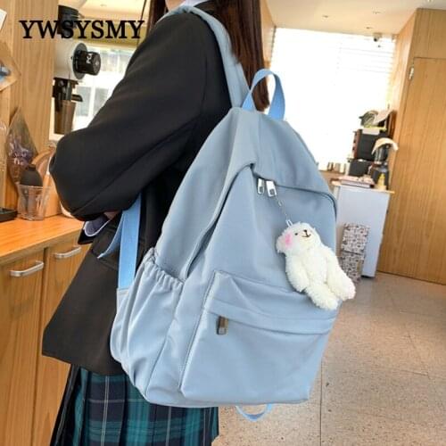 Solid Color Womens Backpack Waterproof Nylon Backpack Simple School Bag for Teenage Girl Shoulder Travel Bag School Backpacks