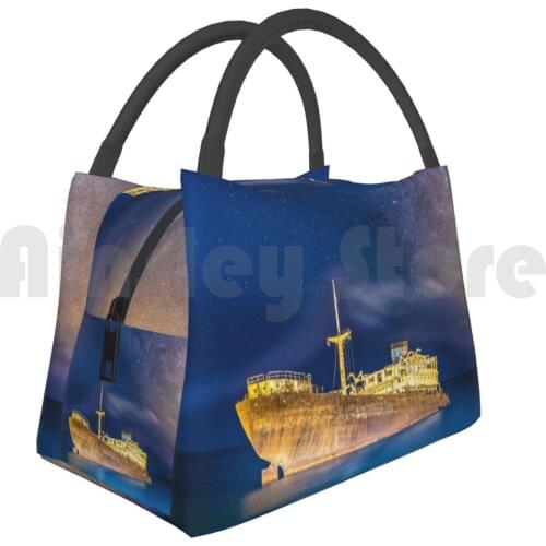 Portable Insulation Bag Ghost Ship With Milky Way Icimages Lanzarote Shipwreck Telamon Blue Sea Blue Sky Old