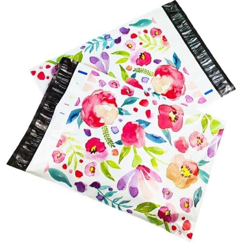 100Pcs 25.5x37cm Courier Bag Flowers Pattern Poly Mailers Self Seal Plastic Mailing Envelope Bags Shipping Bags Postal Envelopes