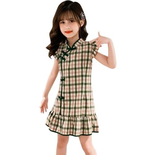 Teenage Girls Dress Plaid Pattern Dress For Girl Summer Kids Dress Casual Style Clothes Girl 6 8 10 12 14