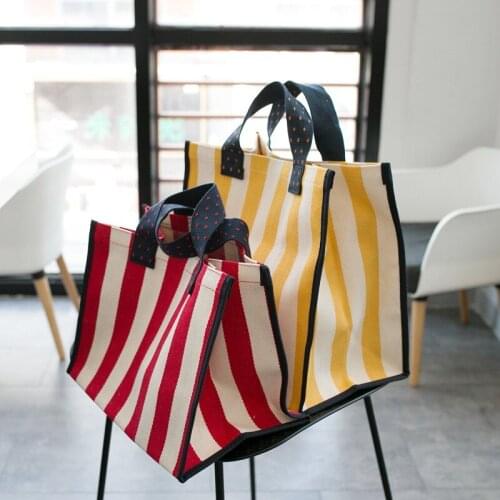 Korean Style Striped Handbag Women Canvas Tote Large Capacity Female Shopping Bags Summer Beach Handbag Mommy Portable Handbags