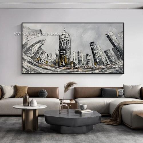 The Hot Handmade Micro City View Gray Creative Modern Abstract Thick Oil Paintings On Canvas Mural Painting Wall Art Home Decor
