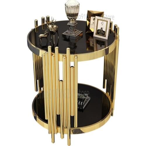 Simple Modern Small Coffee Table Living Room Sofa Round Stainless Steel Side Table Bedroom Bedside Table Light Luxury Marble Cor