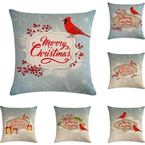 Christmas Birds Style Cushion Cover Santa Claus Xmas Gifts Greetings Sofa Decor Decorative Pillow Case Merry Xmas Present ZY868