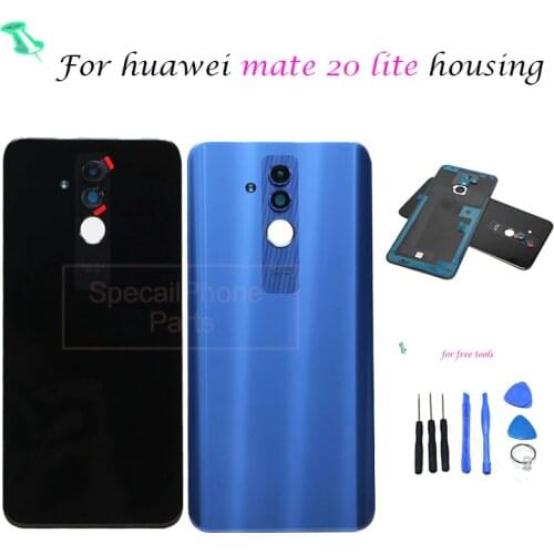 For Huawei Mate 20 Lite Glass Back housing +Glass Lens+Flash For Huawei Mate 20 Lite Battery Cover Case Housing