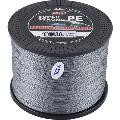 1000m Super Strong PE Braided Fishing Line Abrasion Resistant 0.28mm Smaller Diameter 18.2kg Zero Stretch Fishing Line Smooth