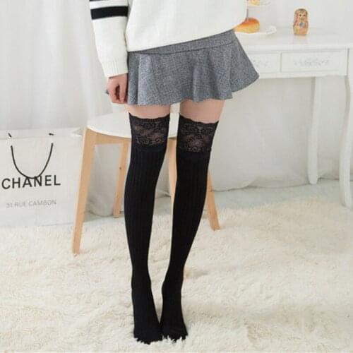 Warm Autumn Winter Sexy Lace Top Thigh High Stocking Nylon Over Knee Ladies Girls Long Stockings Knitted Tights Women Medias