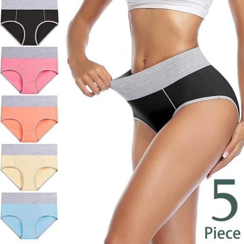 5PCS/Lot Seamless High-waist Women Underwear Solid Color Simple Black Cotton Panties Hip-lifting Panties For Women