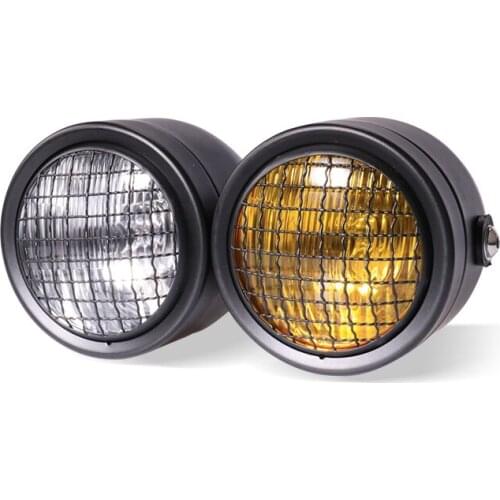 Universal Motorcycle 12V High Low Beam Mount Grill Headlightl Twin Dominator HeadLamp Head lights Cruiser Bobber Chopper