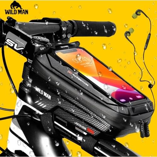 WILD MAN Bike Bag Frame Front Top Tube Cycling Bag Waterproof 6.9 inch Phone Case Touchscreen MTB Road Bag Bicycle Accessories