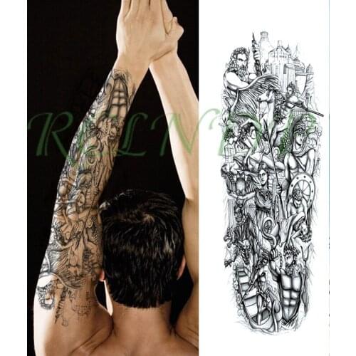 Waterproof Temporary Tattoo Sticker ancient Greek warrior horse spear shield full arm big fake tatto flash tatoo for men women