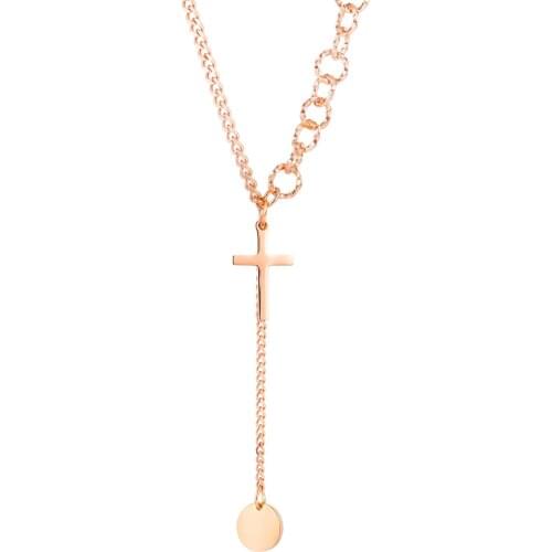 2021 Fashion Stainless Steel Girls Womens Neck Chain Gold Color Cross Round Pendant Necklace Y2k jewelry Accessories Wholesale