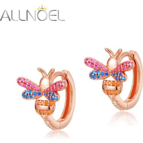 ALLNOEL Solid Brass Earrings For Women Red Corundum Zircon Animal Bee Classic Copper Hip Hop Earring Wedding Fine Jewelry New